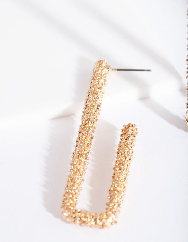 Gold Textured Rectangle Hoop Earrings