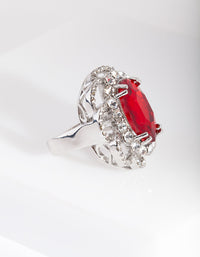 Rhodium Red Stone Statement Ring - link has visual effect only