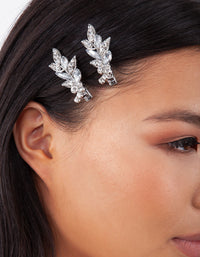 Rhodium Diamante Leaf Clip 2 Pack - link has visual effect only