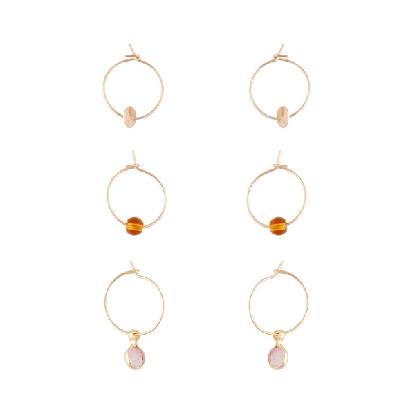 Gold Semi-Precious Mini Hoop Earring 3 Pack