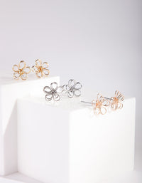 Mixed Metal Wire Flower Earring Pack - link has visual effect only