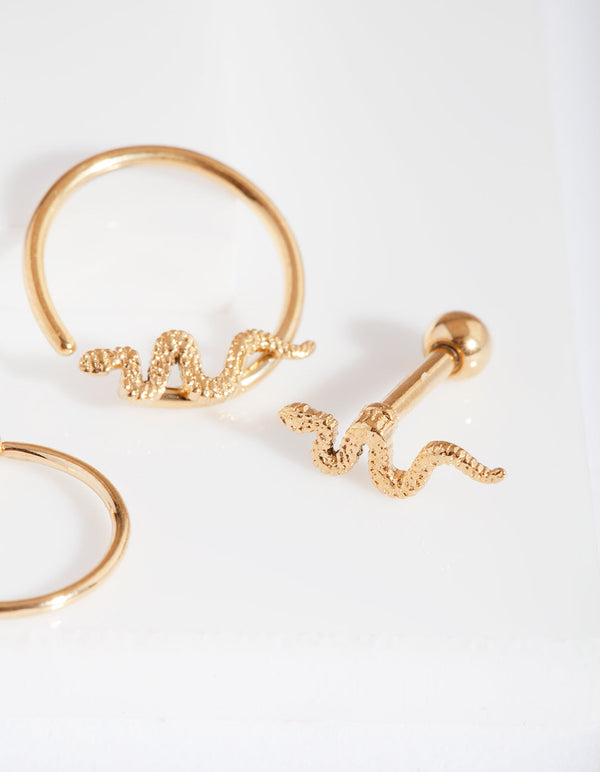 Gold Snake Earring 3 Pack