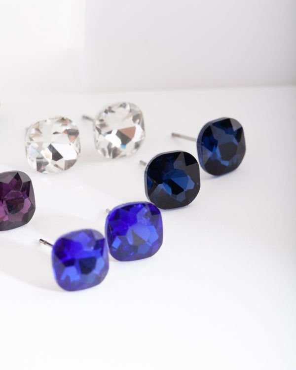Blauwe en paarse edelsteen oorbellenset