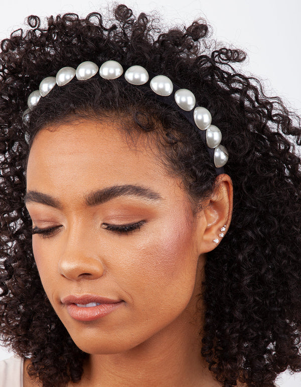 Black White Bead Pearl Headband