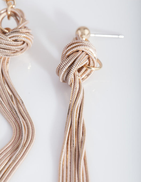 Pink and Gold Thread Chain Knot Earrings