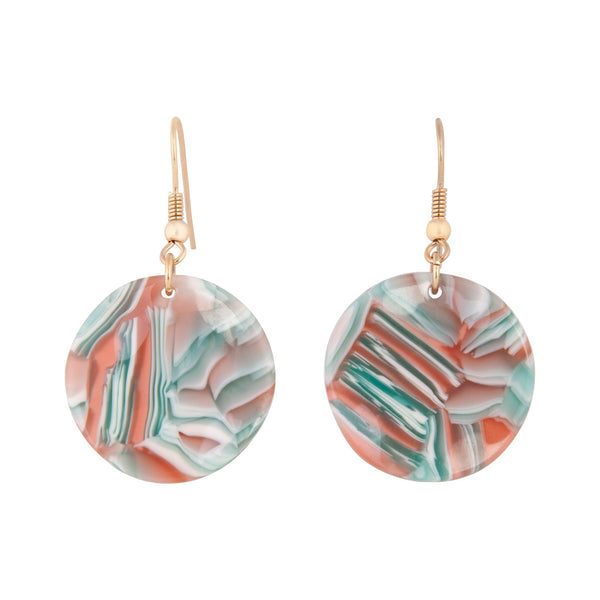 Pale Red Green Hanging Acrylic Disc Earrings