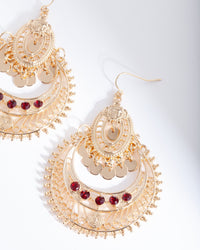 Gold Red Diamante Disc Earrings - link has visual effect only