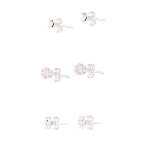 Sterling Silver Diamante Stud, Flower And Bead Pack