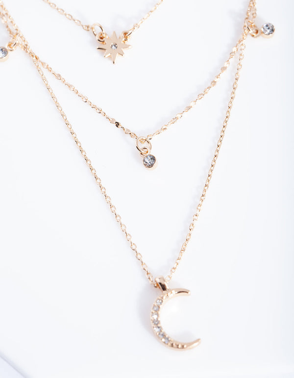 Gold Celestial Diamante Layered Necklace