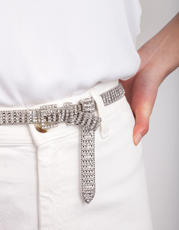 Rhodium Thin Diamante Belt