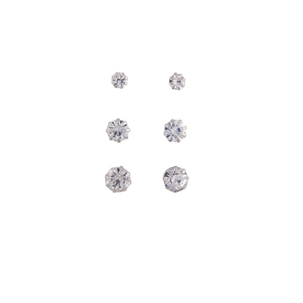 Rhodium Trio Diamante Earring 3 Pack