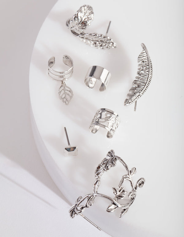 Rhodium Leaf Wrap Ear Stack