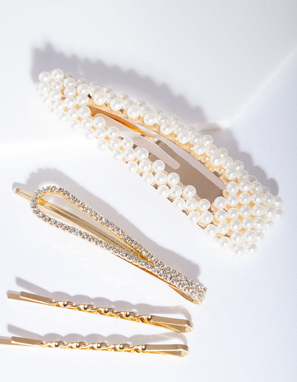 Mix & Match Pearl and Diamante Clip 4 Pack