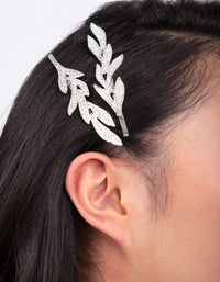 Silver Double Leaf Diamante Clip Pack - link has visual effect only