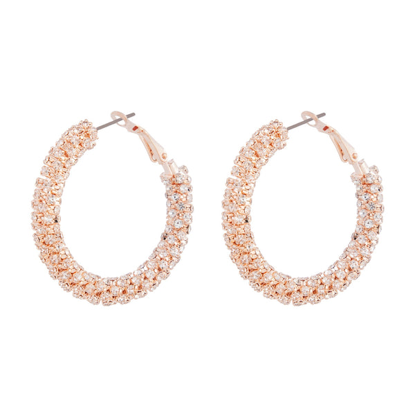 Rose Gold Diamante Cup Chain Hoop Earrings
