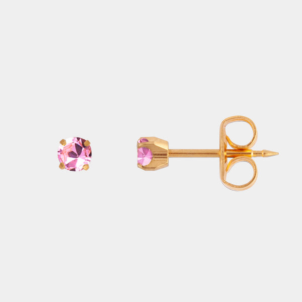 Studex 3mm Pink Cubic Zirconia 24K Pale Gold Stud
