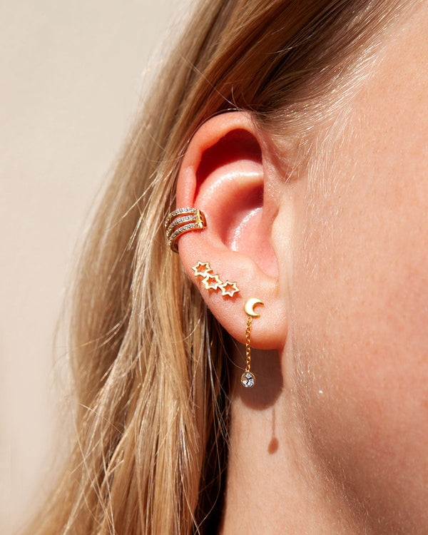 Gold Plated Sterling Silver 3 Star Crawler Earrings