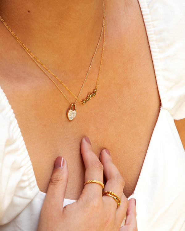Gold Plated Sterling Silver Pave Love Heart Lock Necklace