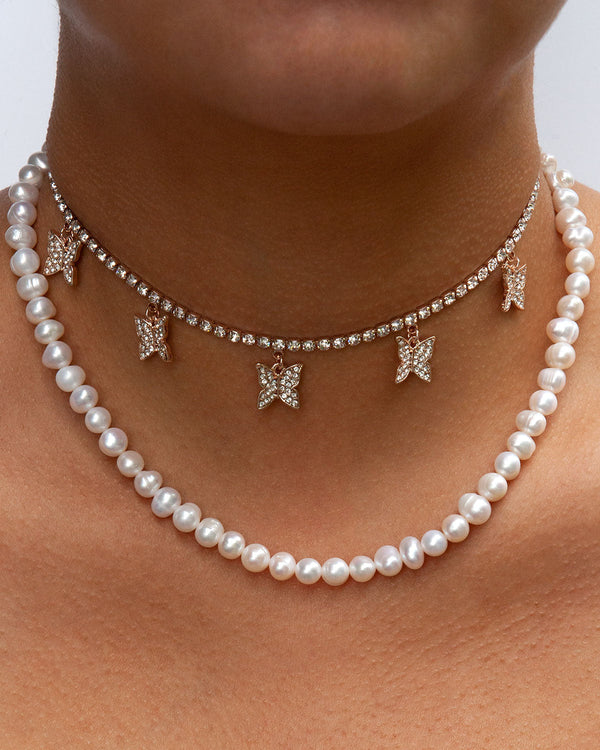 Rose Gold Butterfly Diamante Choker Necklace