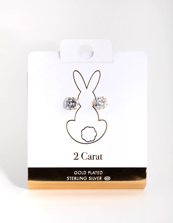 Gold 2ct Cubic Zirconia Stud Earrings