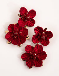 Red Large Pearl Flower Drop Earrings - link has visual effect only