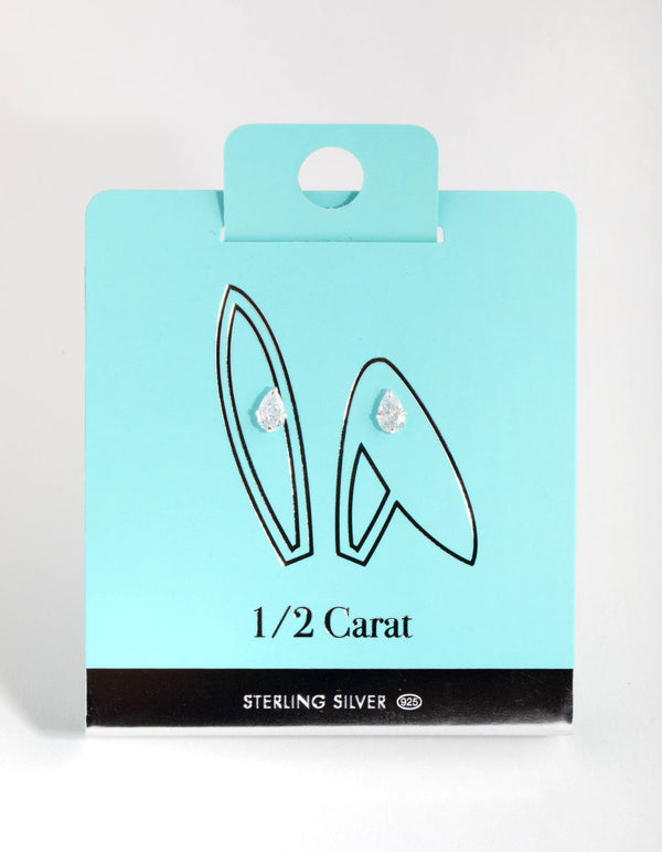 Sterling Silver 0.5ct Cubic Zirconia Pear Stud Earrings