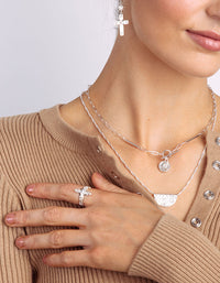 Silver Plated Cubic Zirconia Detailed Cross Ring - link has visual effect only