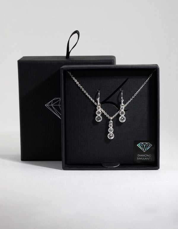 Diamond Simulant Graduating Crystal Necklace and Earrings Set