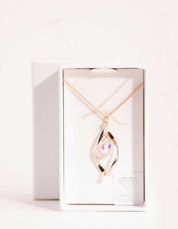 Rose Gold Diamond Simulant Drop Twist Necklace