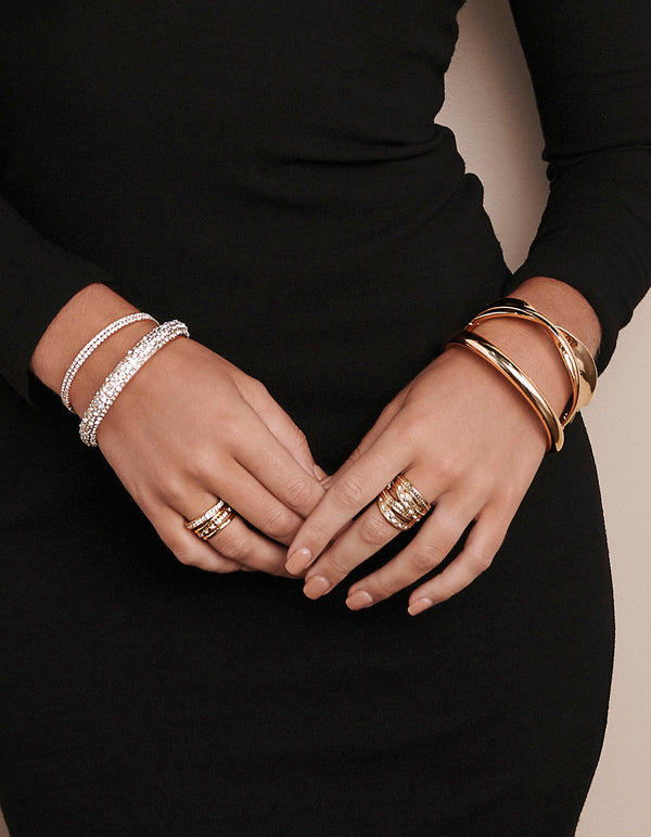 Gold Double Row Diamante Open Cuff