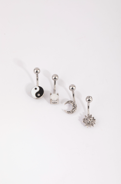 Rhodium Surgical Steel Yin And Yang 4-Pack Belly Bars