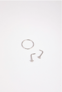 Silver Star Heart Nose Ring 3 Pack - link has visual effect only