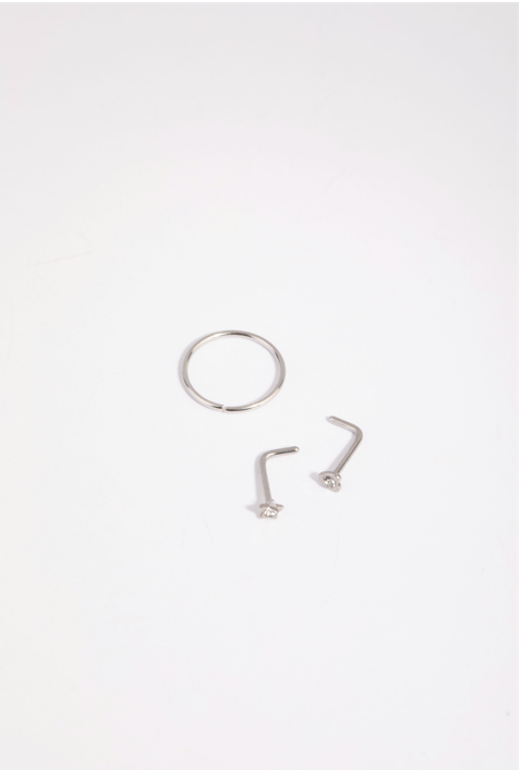 Silver Star Heart Nose Ring 3 Pack