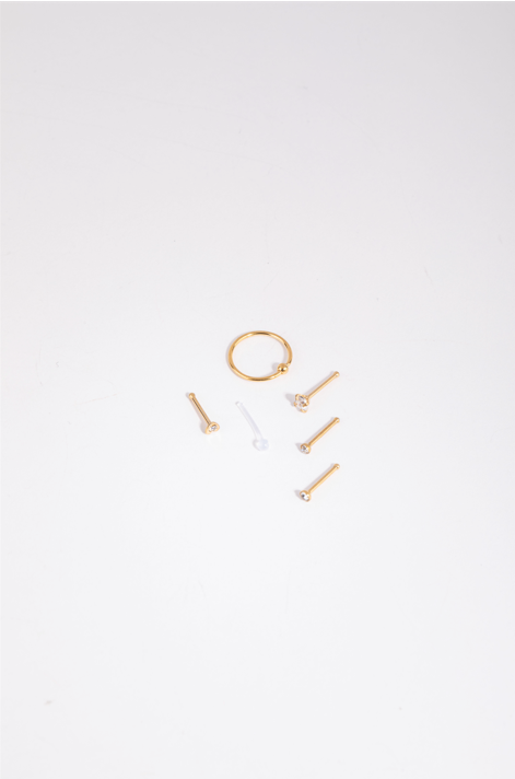 Gold Surgical Steel Mix Stud Ring Nose 6-Pack