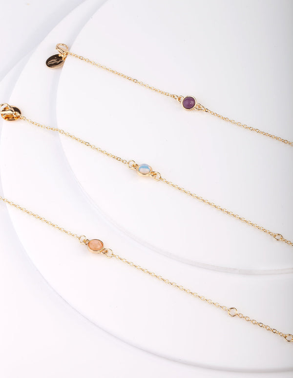 Semi-Precious Stone Gold Bracelet and Anklet 3 Pack