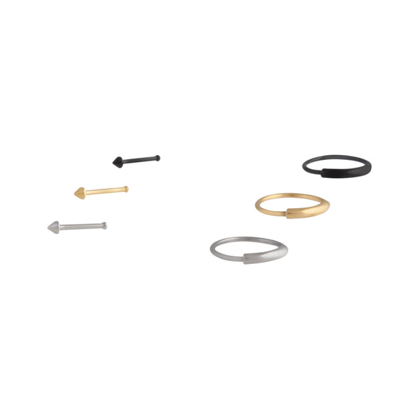 Mixed Metals Bar Ring Pin Nose 6 Pack