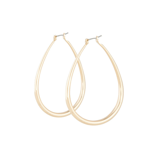 Polished Gold Pipe Tear Hoop Earrings