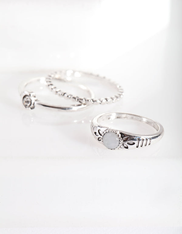 Diamante Silver Thin Ring 9 Pack