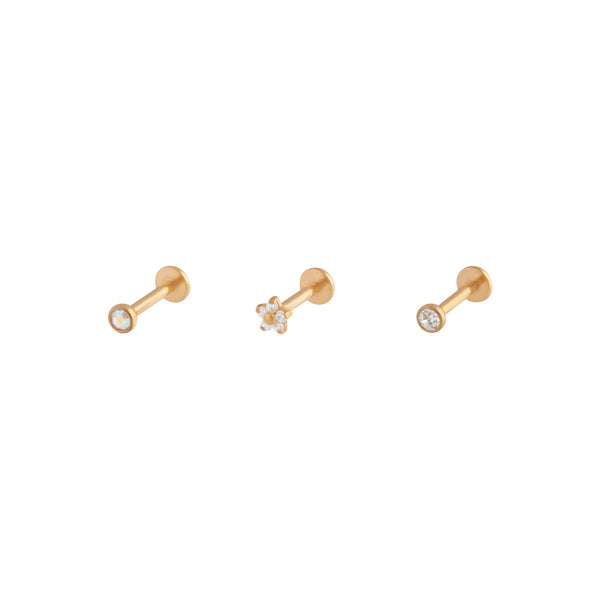 Gold Flower Stud Flat Back Earring 3 Pack