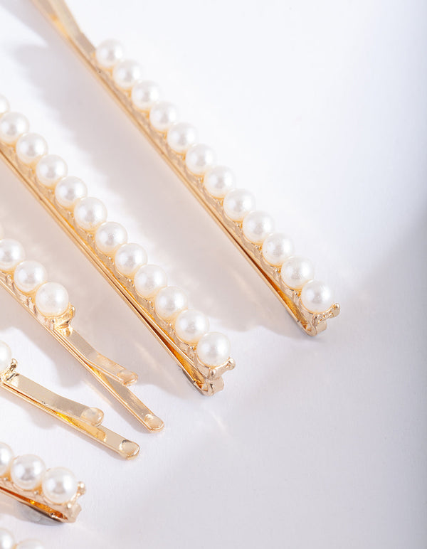 Gold Pearl Hair Pin 6 Pack