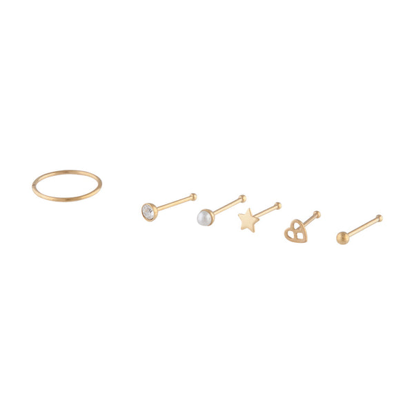 Gold Mixed Nose Piercing 6 Pack