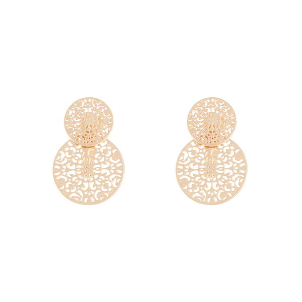 Gold Circle Filigree Jacket Earrings