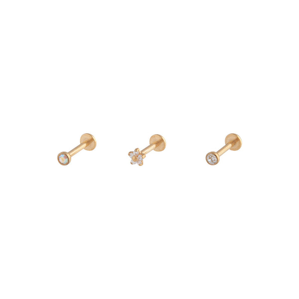 Gold Flower Stud Flat Back Earring 3 Pack