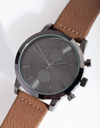 Brown and Black PU Strap Watch - link has visual effect only