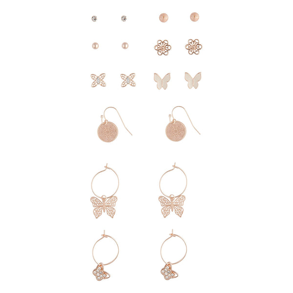 Rose Gold Butterfly Stud And Sleeper Earring Pack