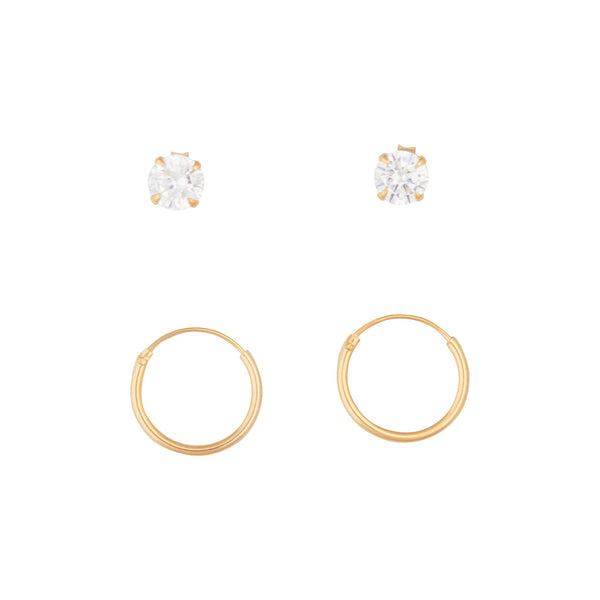 Gold Plated Sterling Silver Diamante Stud And Hoop Pack