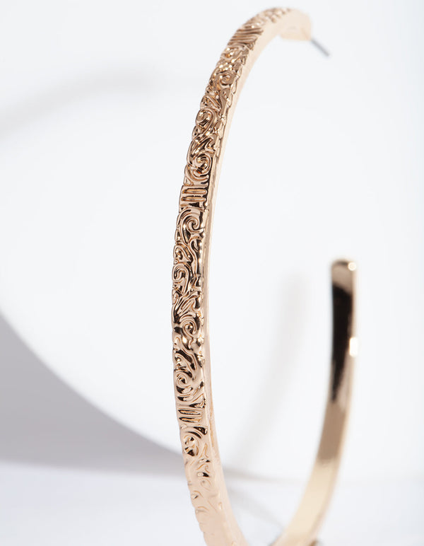 Gold Textured Thin Open Hoop Earrings