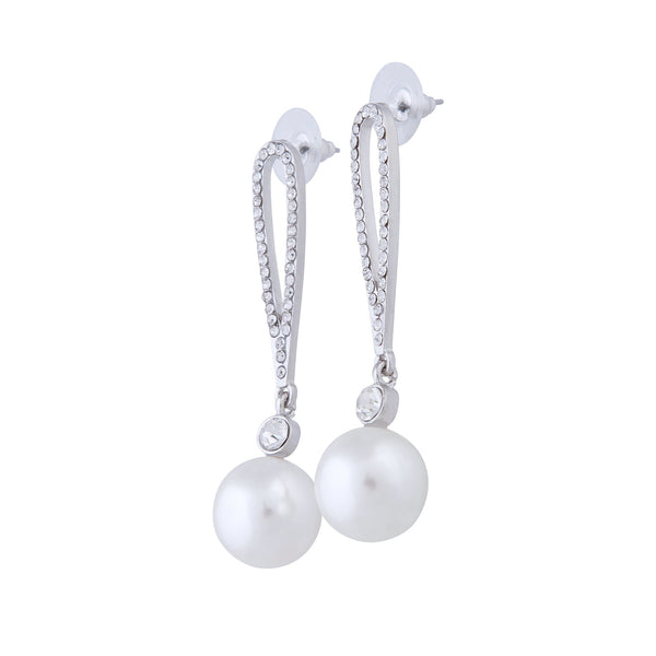 Diamante Loop With Pearlised Bead Drop Earrings