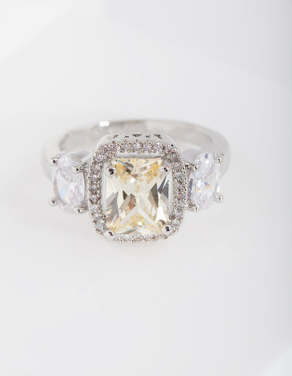 Yellow Rhodium Cubic Zirconia Engagement Ring