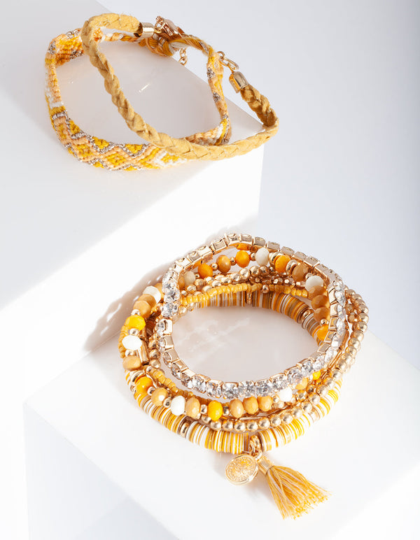 Gold Yellow Friendship Bracelet 10 Pack